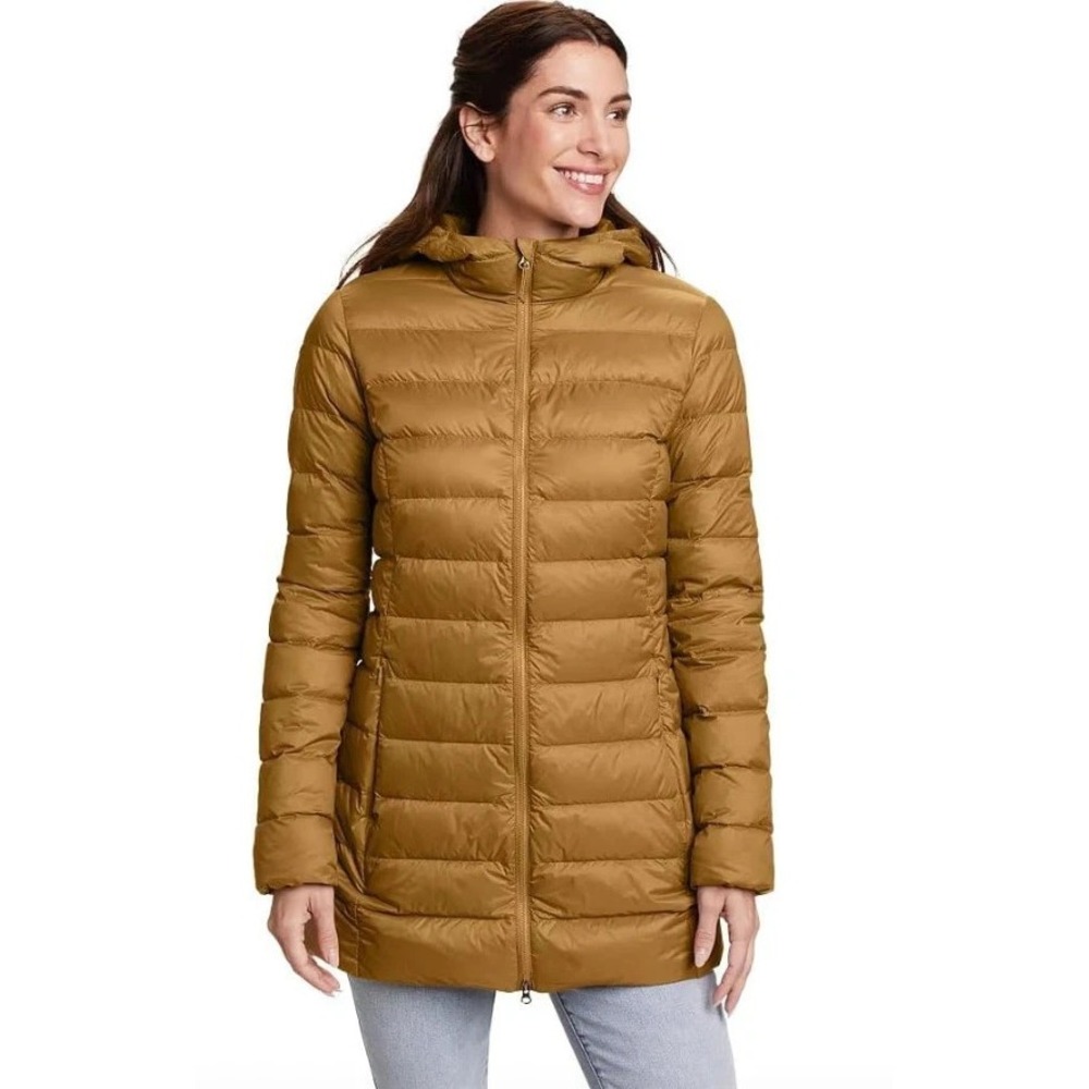 Eddie Bauer Women 650 Down Fill CirrusLite Parka Jacket S Full Zip Hooded Bronze